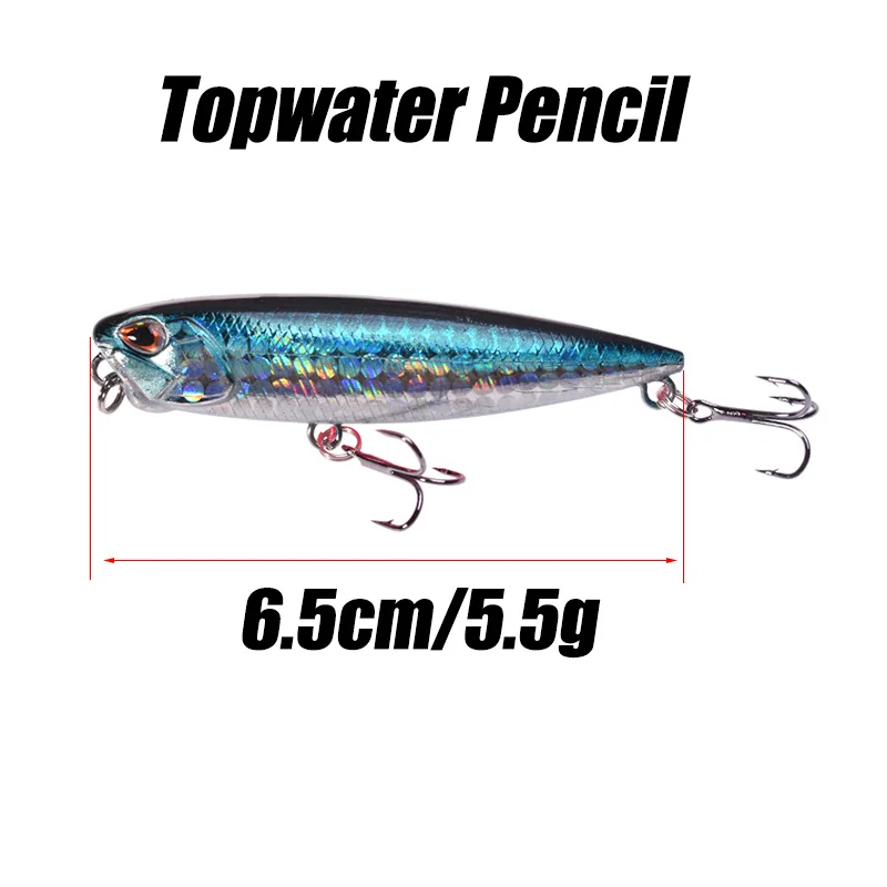 1pcs Topwater Floating Fishing Lure 6.5cm 5.5g Pencil Walk Dog Swimbait Trolling Wobblers Artificial Bait Bass Pike Crankbaits