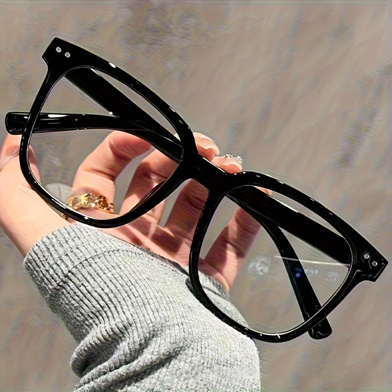 【B】Universal Fashion Glasses Square-framed Glasses Fashionable Campus Style Clear Black Frame