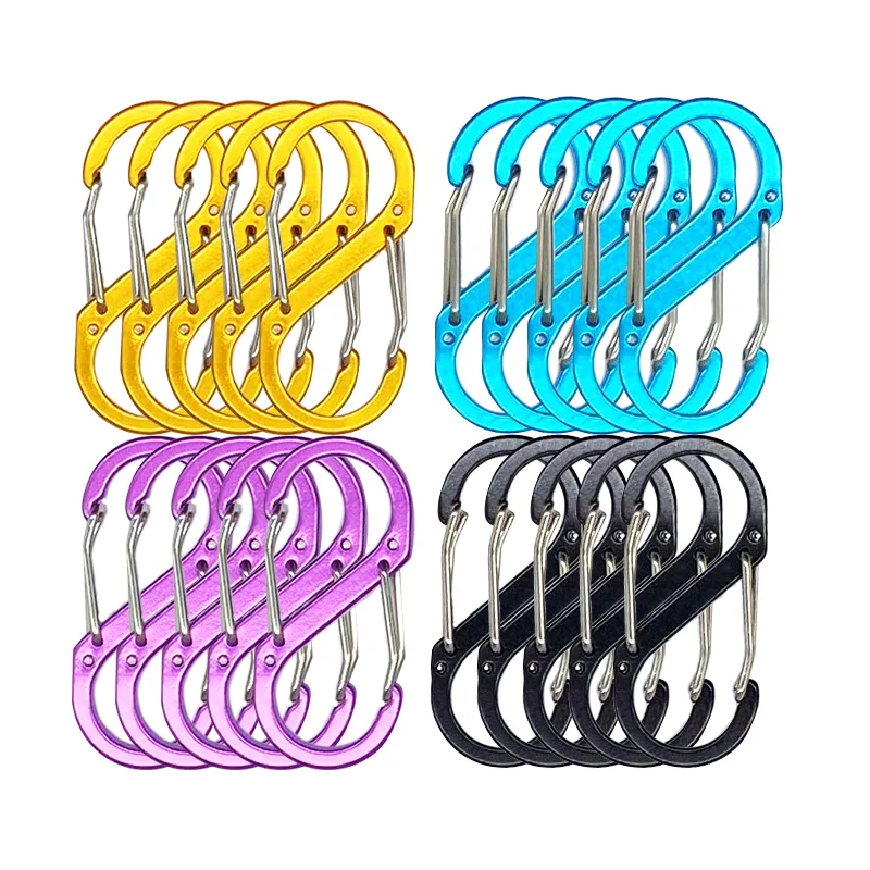 8 PCS  Ornament Suspended Aluminum Alloy Buckles For Water Sports Bottle Locking Ring Keychain Luggage Hook S-shaped Carabiner