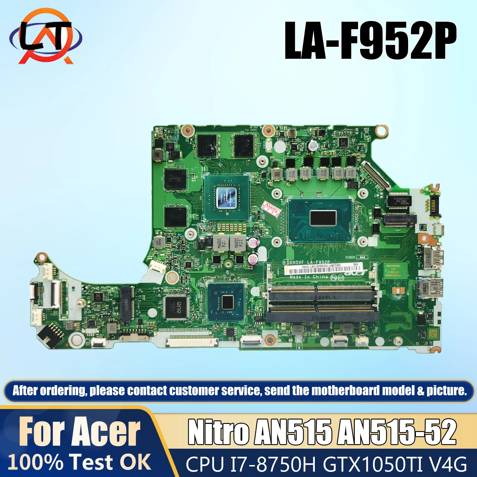 DH5VF LA-F952P For Acer Nitro AN515 AN515-52 Laptop Motherboard I7-8750H GTX1050TI V4G NBGXC11002 100% OK