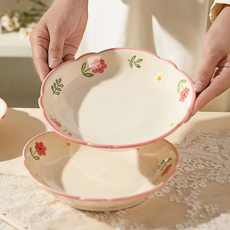 Sunny Day Series Floral Pattern Ceramic Tableware 8in Disc Square Dinner Plate 4.5in Rice Bowl 8in Soup Bowls 13.4in Fish Plates
