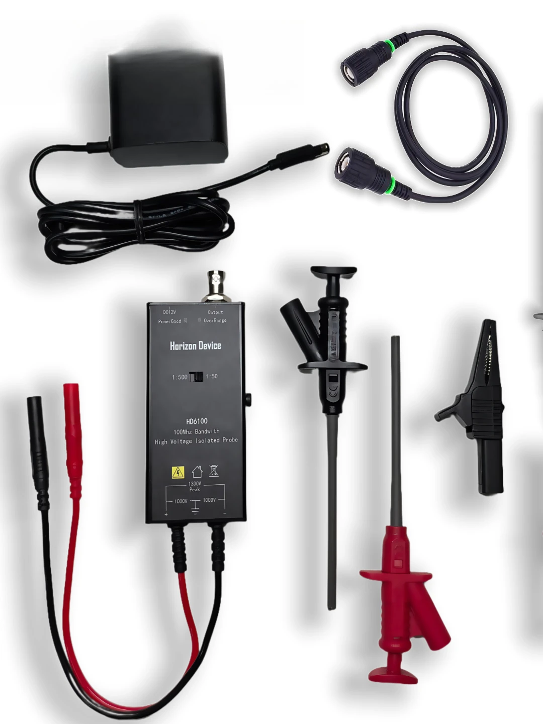 Active Probe High Voltage Isolated Differential Probe 100Mhz Bandwidth 50:1 and 500:1 High Voltage 1300V/1.3KV