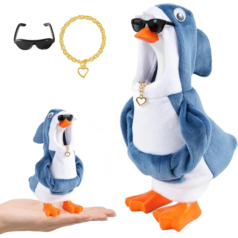7inch Desk Goose Outfits, Desktop Goose Clothes with 2 Sunglasses & 2 Necklaces, Plush Hoodie Set for Magnetic Goose Statue