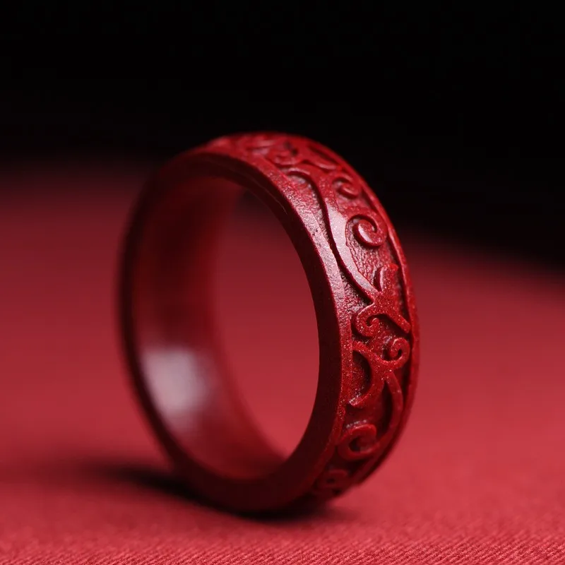 Natural 100% Real Red Cinnabar Jade Rings Hollow Out Cloud Pattern Jewelry Band Ring Jade Stones for Men Jewellery Mens Rings