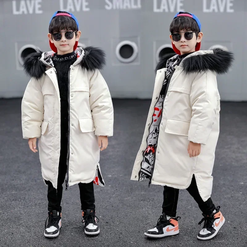 2023 Boys Jackets Winter New Teenagers Kids Thicken Hooded Coats Boys Jacket 4-14 Years Children Windproof Warm Long Outerwear