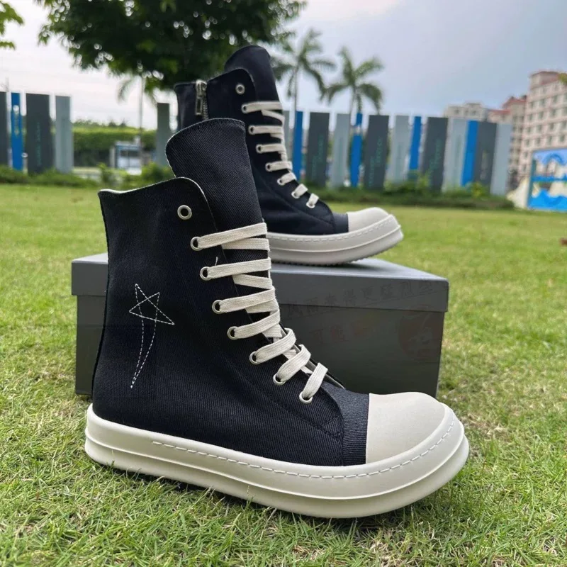 Ro Design classique botte en toile noire chaussure haute hommes chaussures décontractées de luxe fermeture éclair femmes Sneaker s bottines baskets