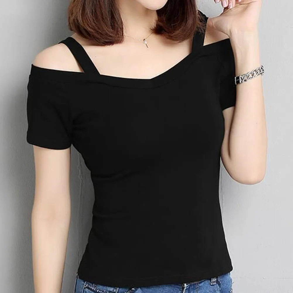 Shopping Shopping And Other Occasions. T-shirt Women\'s Sexy Off-shoulder Fashion T-shirt Suspender Korean Elegant Korean