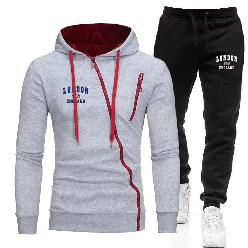 Men\'s Clothing New in Sports Printing Zipper Tracksuit Casual Hooded Sweatshirts Jogging Sweatpants European Street Jacket Coat