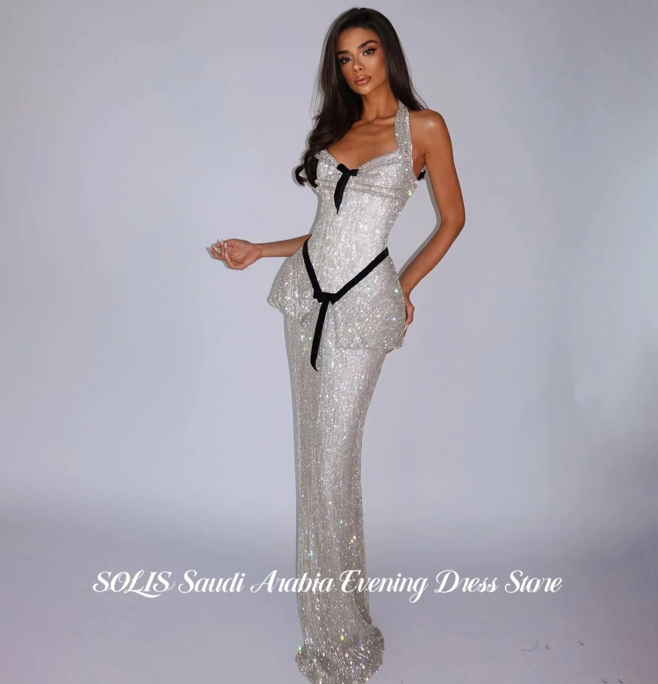 SOLIS Silver Mermaid Prom Dress All Over Sparkle Full Sequin Evening Dresses Shimmer Sequin Mesh Floor Party Dress Customized