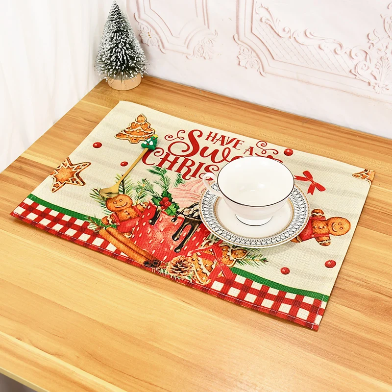 Napperons en lin imprimé bonhomme de neige de Noël, tapis de table chauffants coordonnants, décor de table à manger à la maison, fête du Nouvel An, 1PC