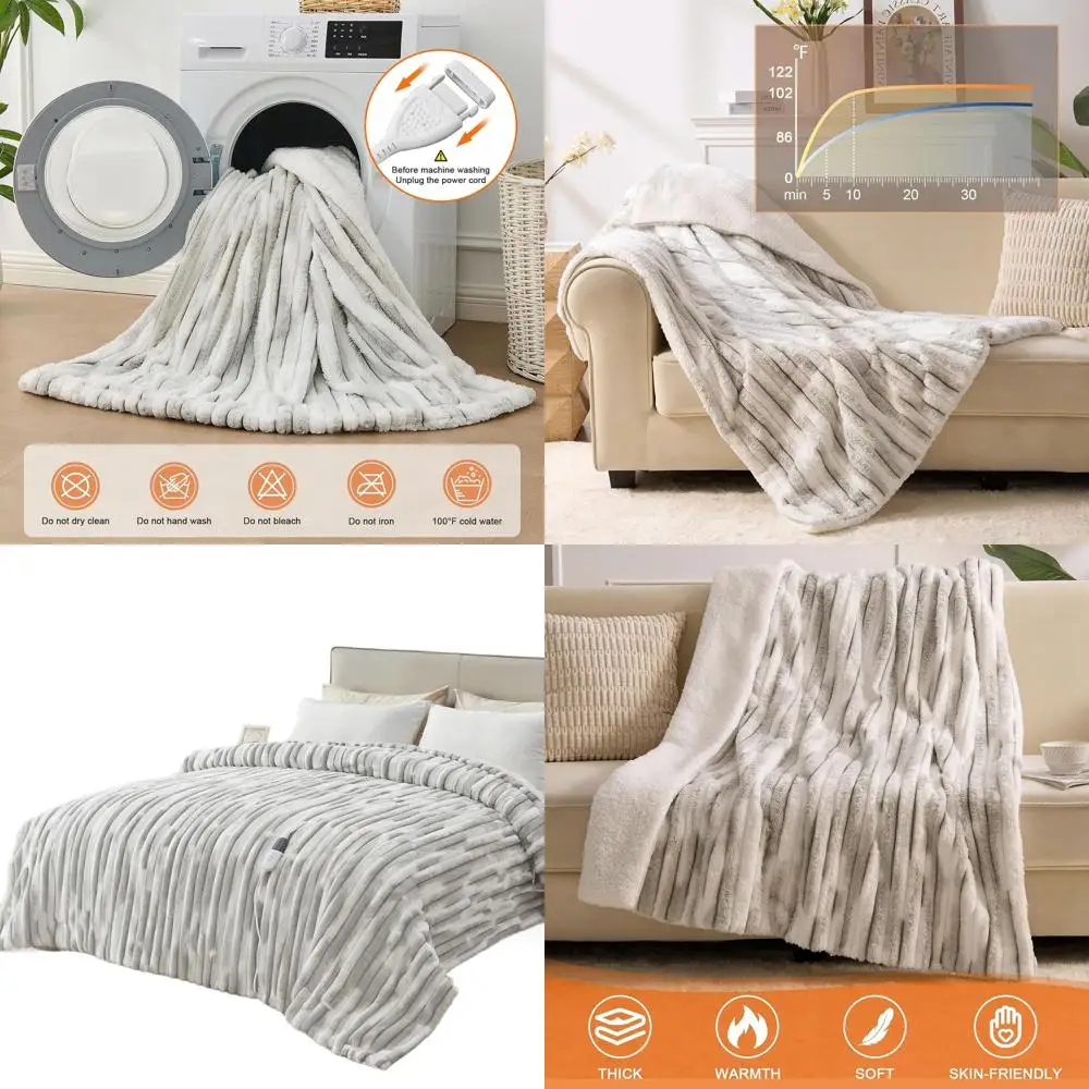 

Электрическое одеяло 72x84 дюймов – 6 режимов нагрева, автоматическое отключение через 10 часов, мягкое покрытие из шерпы, защита от перегрева, Li