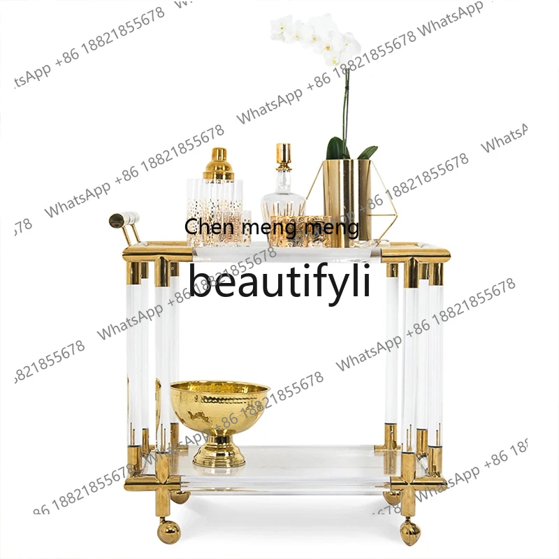 

Modern light luxury, high-end acrylic dining car double layer, transparent glass trolley with brake H