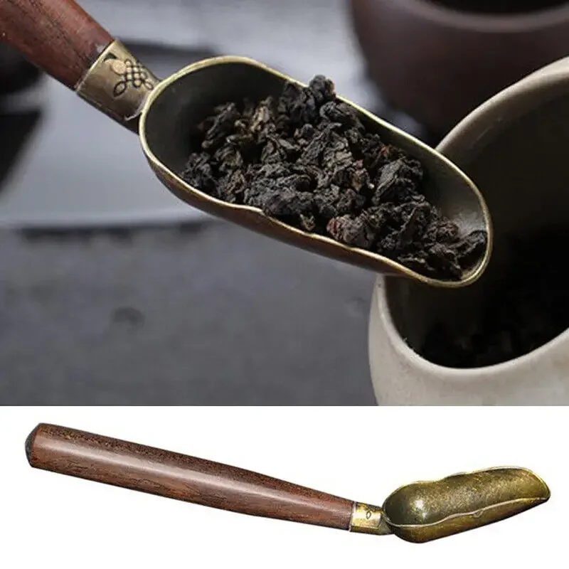 

Wooden Handle Tea Shovel Tea Spoon,Tin Alloy Ebony Coffee Scoops Tableware Teaspoons,Easy Clean Anti Sprinkle Tea Spoon