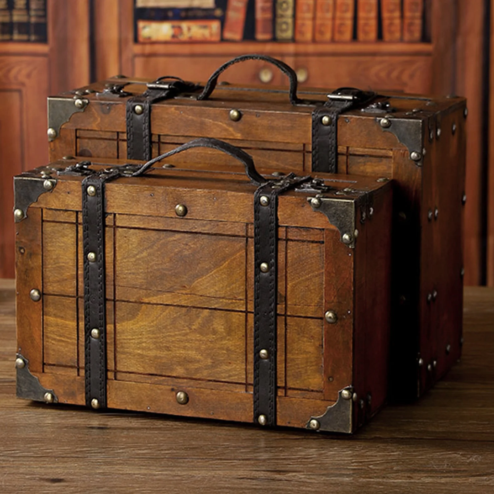 Wooden Handbag Wooden Chest Portable Vintage Distressed Multifunctional Wood Storage Trunk Handbag for Clothes Toys Photo Prop