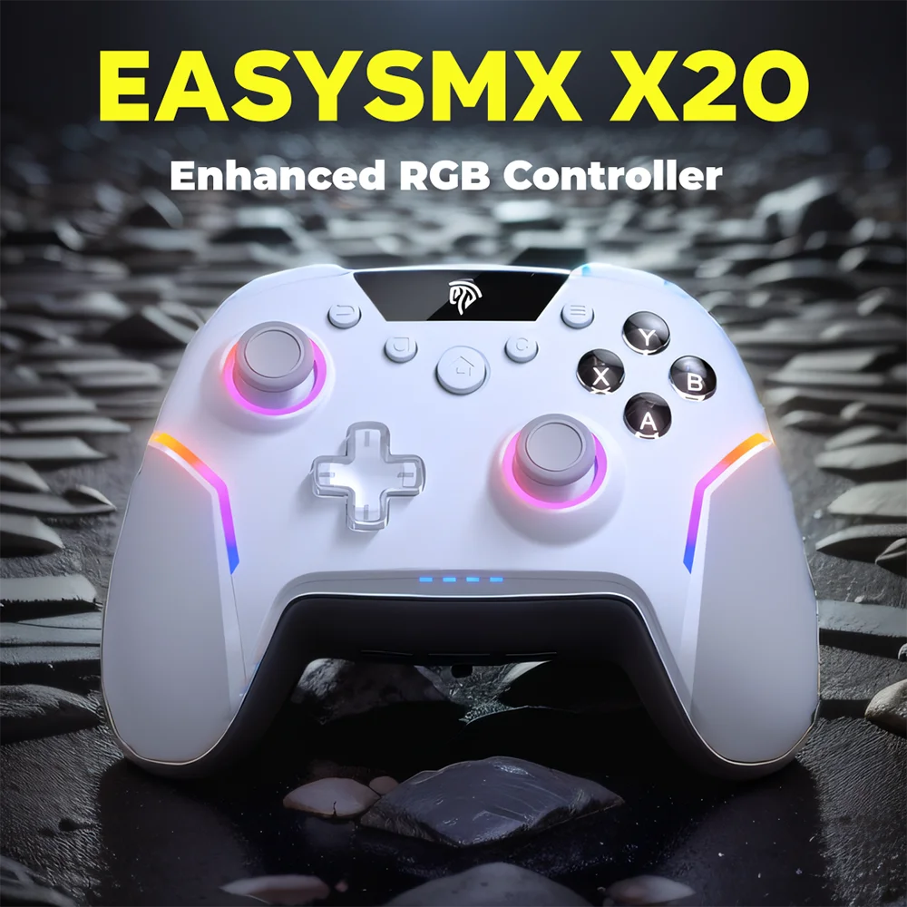 EasySMX X20 Wireless RGB Gamepad Mechanical Gaming Controller Compatible with PC/Switch/Phone/TV, Gyroscope Function Hall Effect