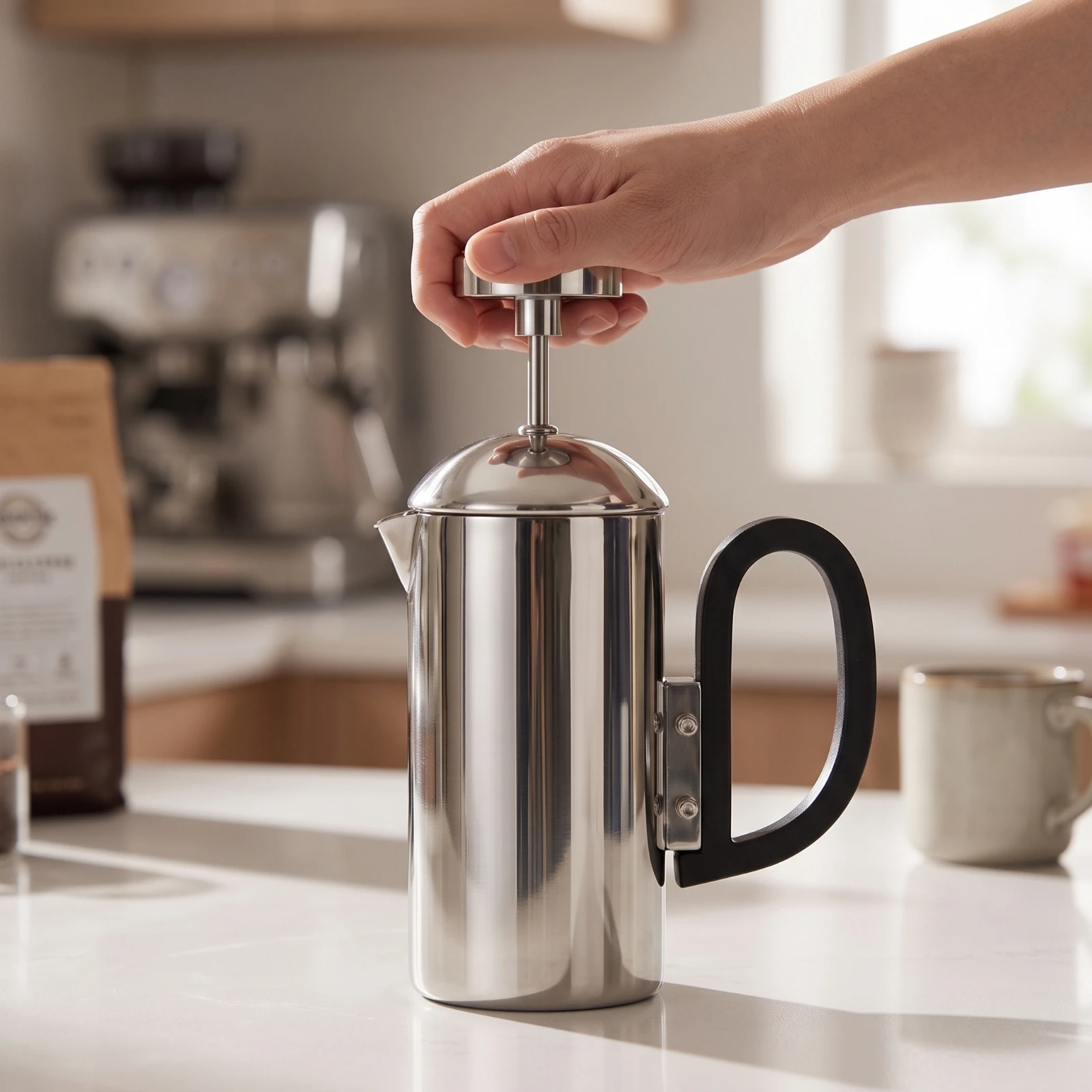 Coffee Pot Ornament with Handle Metal Kettle Ornament with Rod Sculpture Minimalist Realistic for Home Decorators, Tabletop