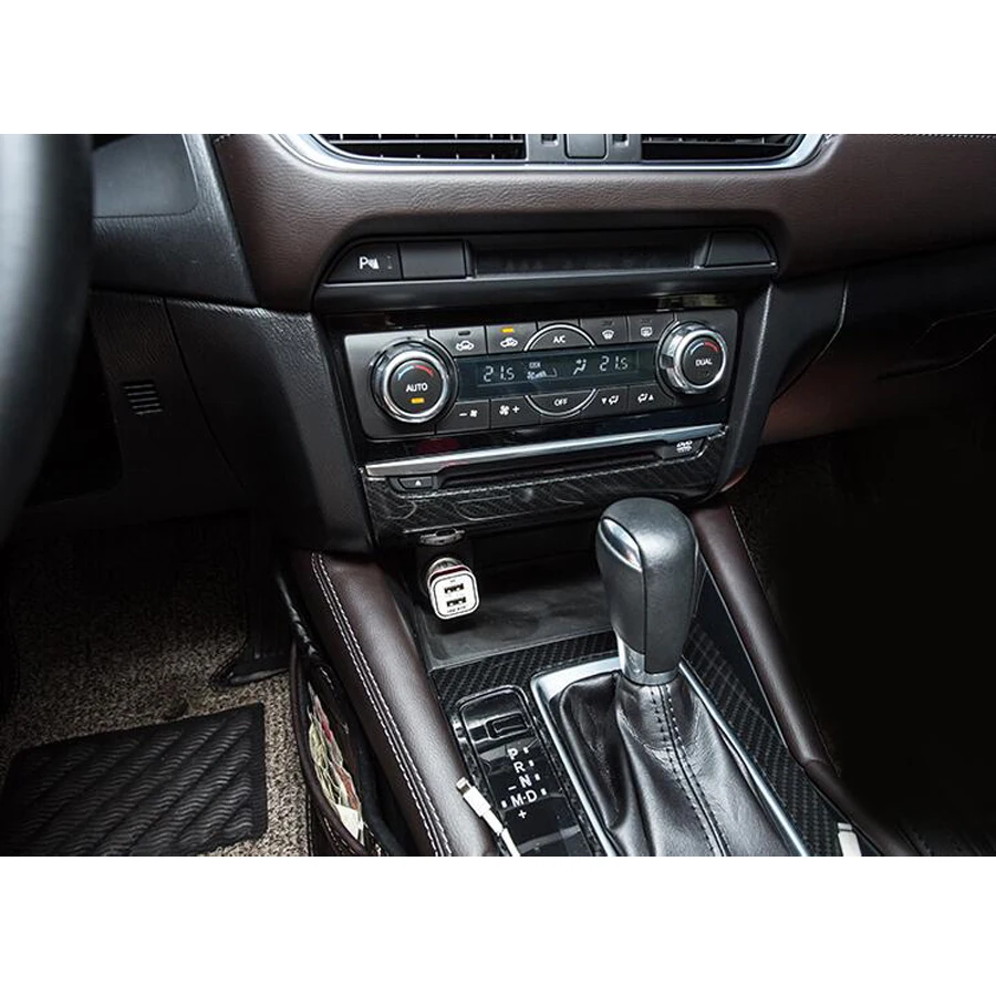 YAQUICKA For Mazda 6 Atenza 2017 2018 Carbon Fiber Style Car Interior Front Console CD Panel Cover Trim Sticker Mouldings ABS