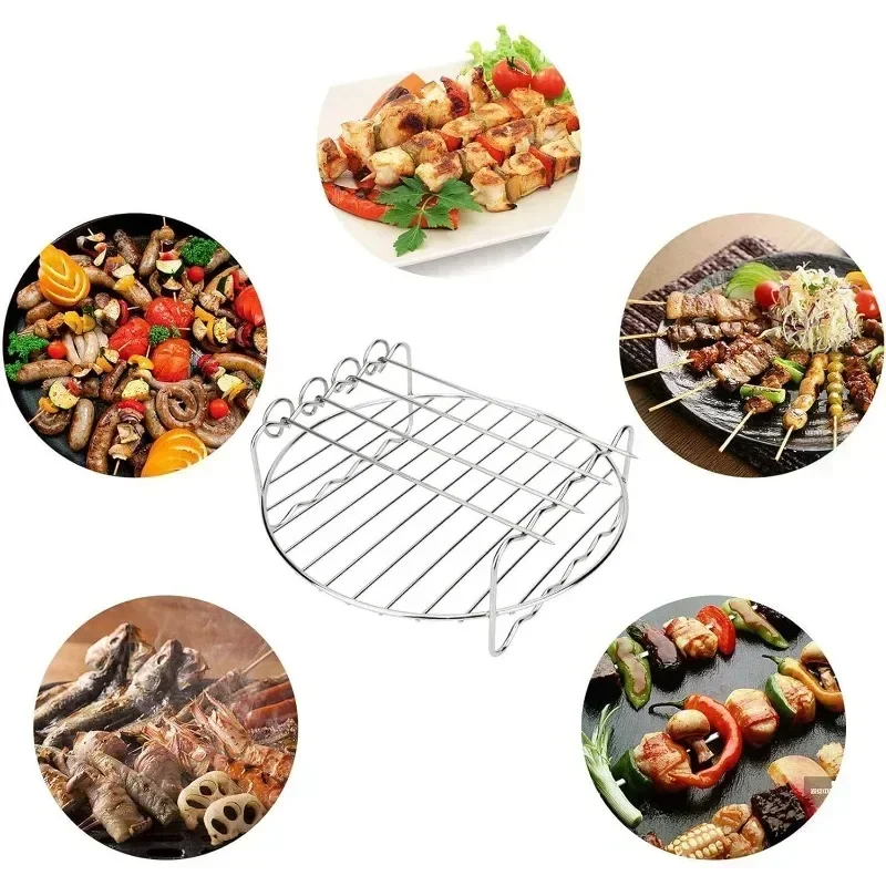 Stainless Steel Grill 6/7/8 Inch Air Fryer Steam Grill with Grill Net Mini Round Grill Grilled Fish Rack Air Fryer Accessories