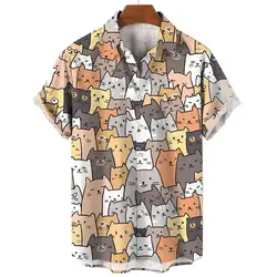 Casual Men's Shirts Anime Cat Graphic Shirts For Men Summer Oversized Tees Short Sleeve Tops Harajuku Streetwear Men's Clothing