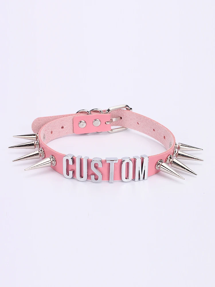 

DIY Customized Letters Name Collar Choker Necklace Rivet Design Fashion Personalized Words Party Cosplay Jewelry