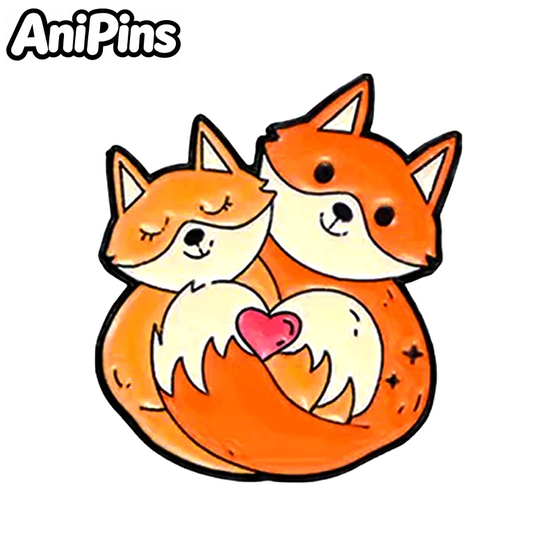 AniPins Lovely Heart Animal Pins 4-design Enamel Rabbits Foxes Cats Penguins Lovers Valentine's Day Brooch Pin Gifts