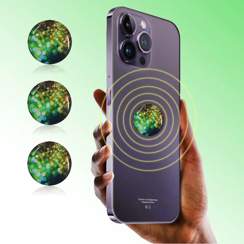 4pcs circular green shielding 5G EMF protective stickers, suitable for mobile phones, computers, tablets, and radiation