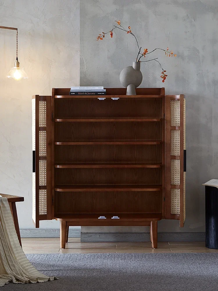 Vine Woven Solid Wood Shoe Cabinet with Integrated Partition, Home Entrance, Living Room, Storage Cabinet