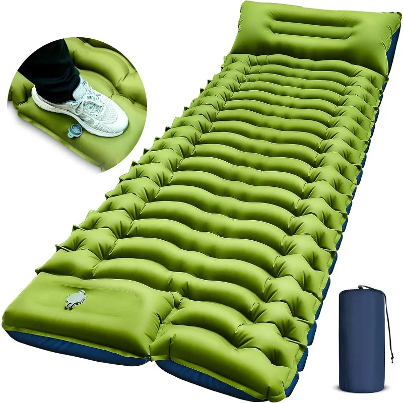 

Camping Sleeping Pad, Ultralight Camping Mat with Pillow Built-in Foot Pump Inflatable Sleeping Pads Compact