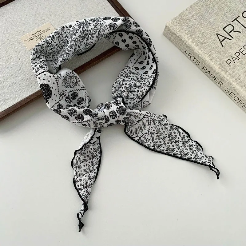 Artistic Floral Triangle Scarf Cotton Linen Premium for Women Spring Autumn Headband Hair Wrap Neck Scarf Soft Breathable Daily view 6