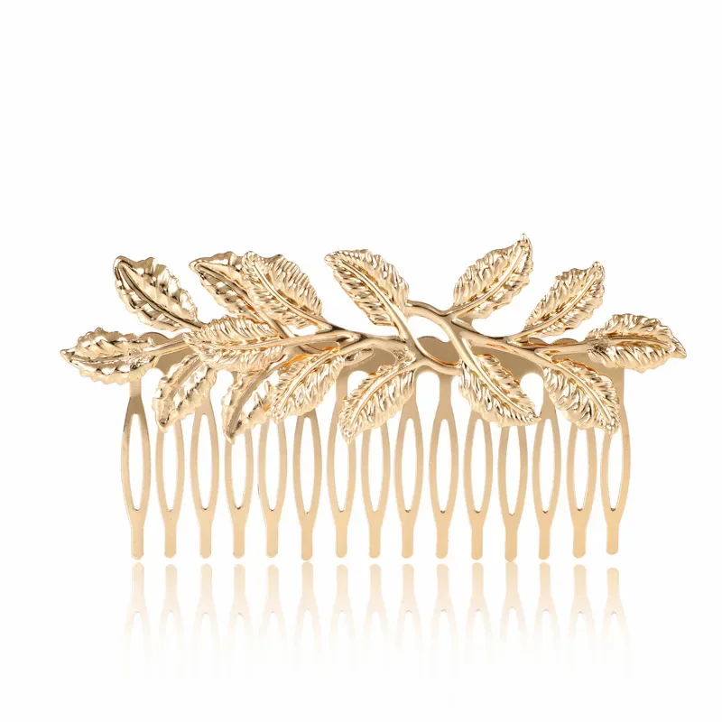 Gold Color Metal Leaf Hair Clip Girls Wedding pin Barrette Flowers Rhinestone  Comb pins Women Accessories Jewelry