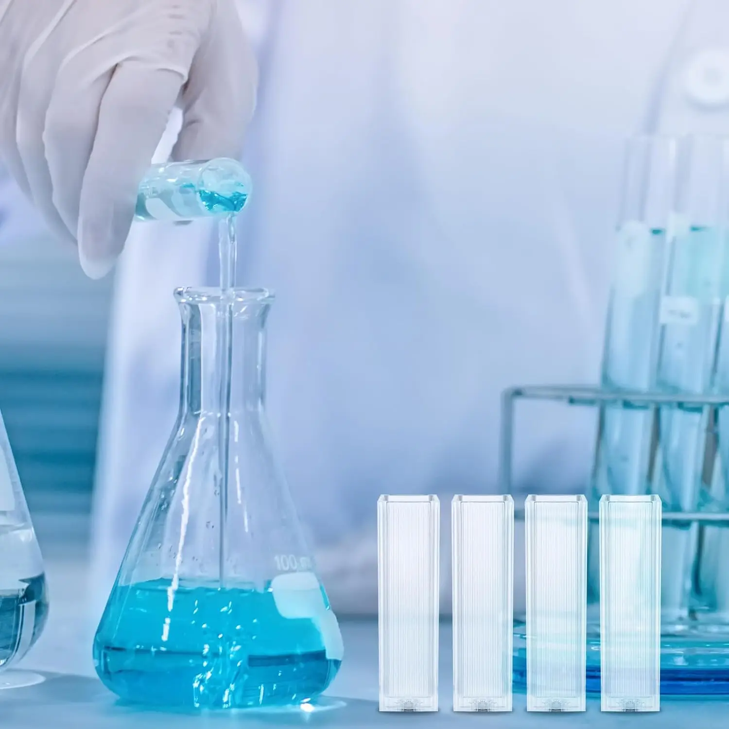 100 Stück Polystyrol-Küvetten, 4,5 ml Einweg-PS-Küvettenzelle aus Kunststoff mit 2 transparenten Seiten für Labor, Spektrophotometer – Detail 3
