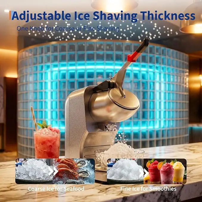 Commercial Electric Ice Crusher Machine, 350W 250lbs/h High Efficiency Shaved Ice Snow Cone Maker, 2000RPM 4 Stainless Steel Blades with Stainless Steel Bowl for Home, Bar, Café & Party