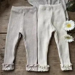 2024 Autumn New Baby Girl Bow Pants Ribbed Cotton Leggings Infant Kids Clothes Girls Skinny Trousers