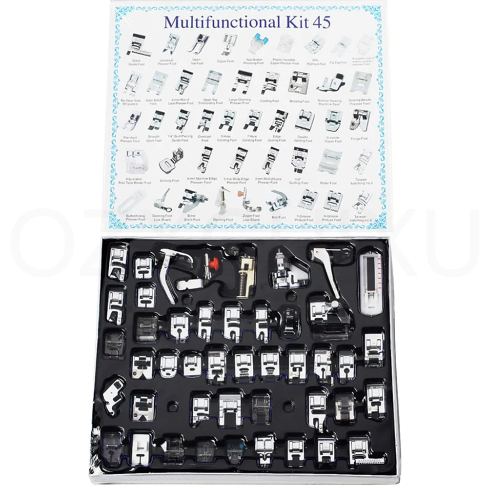 

45PCS Presser Feet Set Domestic Sewing Parts Presser Foot Kit For Brother, Singer, Janome Etc Universal Sewing Machines