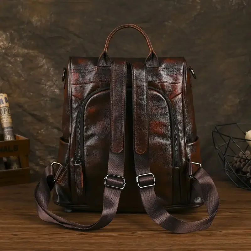 2027 New Natural Cow Leather Women Backpacks Lady Cowhide Design Vintage Bags Female Retro Versatile Backpacks Ladie Fashion Bag
