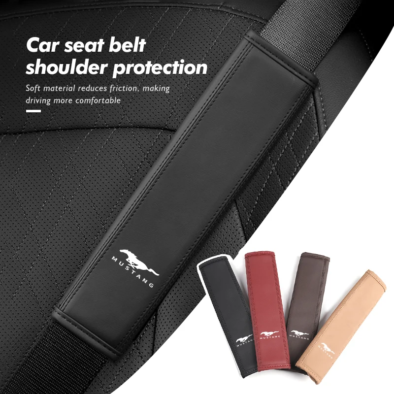 Car Seat Belt Shoulder Rest Leather Cover Comfort Protector Cushion For Mustang Fiesta Kuga Edge Mondeo Fusion Explorer GT - view 4