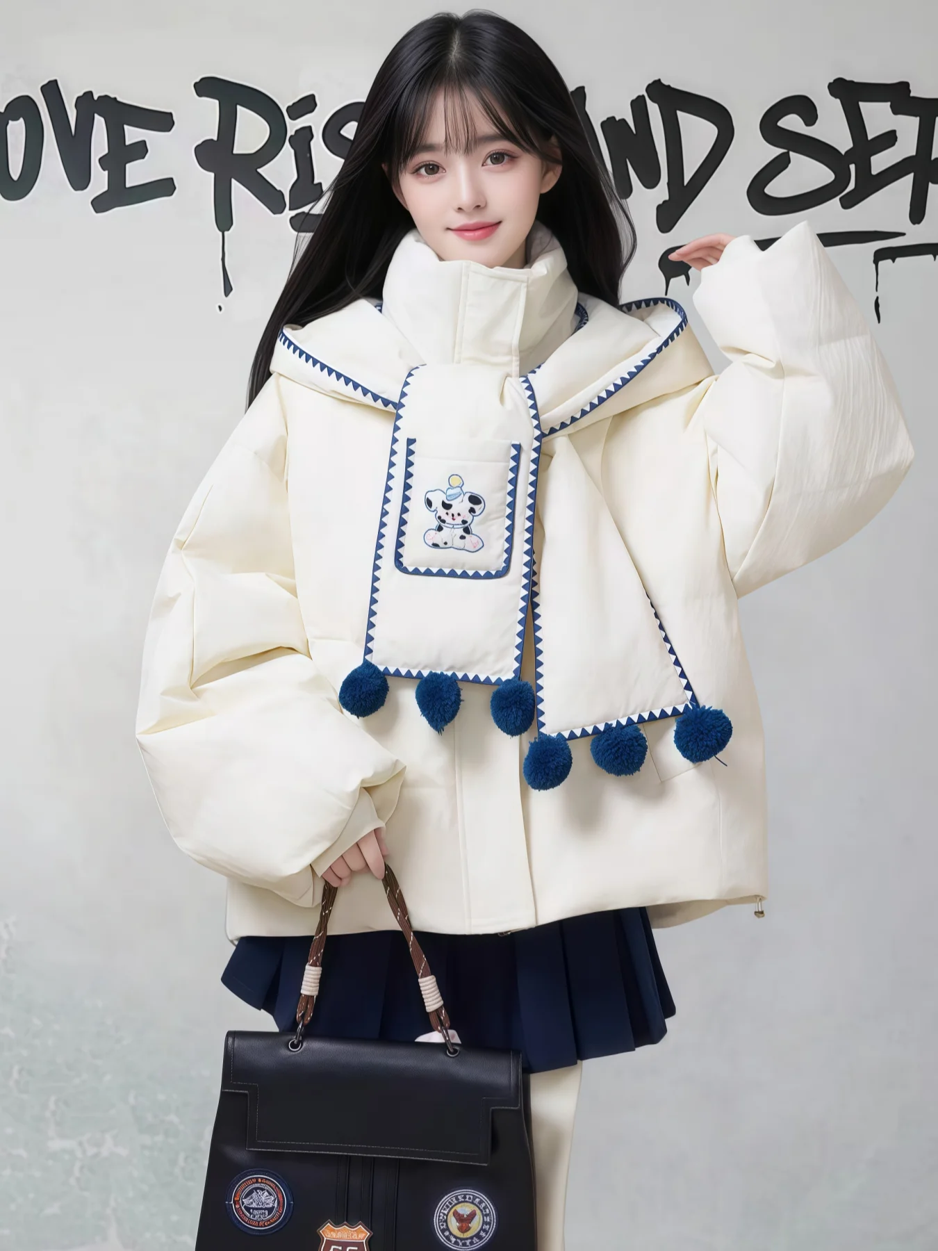 وشاح قابل للفصل سترات بيضاء بقلنسوة من القطن سترات باركاس للنساء شتوية حلوة على طراز بريبي بياقة واقفة معاطف قصيرة دافئة سميكة