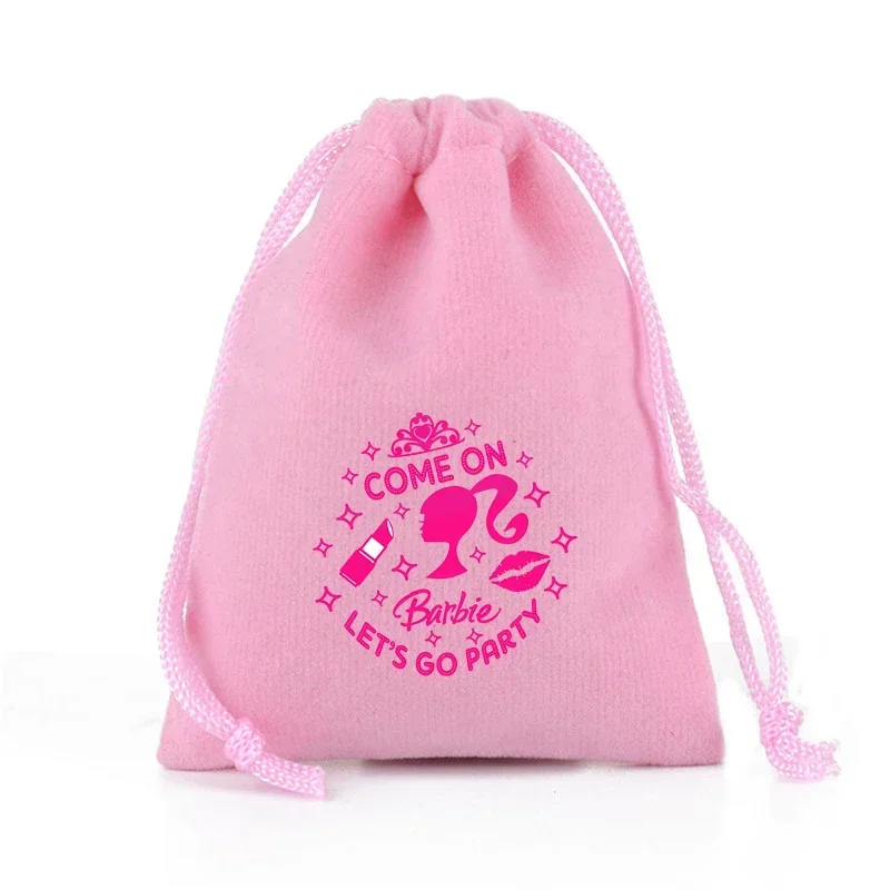 Barbied Drawstring Pocket Pink Plush Soft Storage Bags Gift Pouch Cartoon Anime Movie Kids Fashion Birthday Party Favor Cute Bag