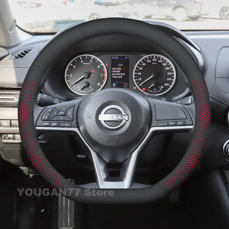 

Leather Car Steering Wheel Cover For Nissan Versa 2009-2023 2024 2025 Anti-Slip Auto Steering Wheel Nissan Versa Accessories