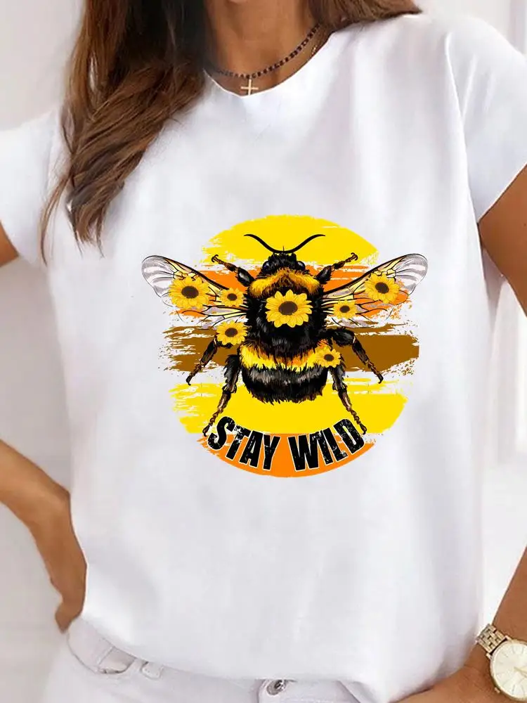 

Bee Watercolor Trend Cute Women Clothes Clothing Print T Shirt Short Sleeve Summer Top Tee Basic Fashion Graphic T-shirt