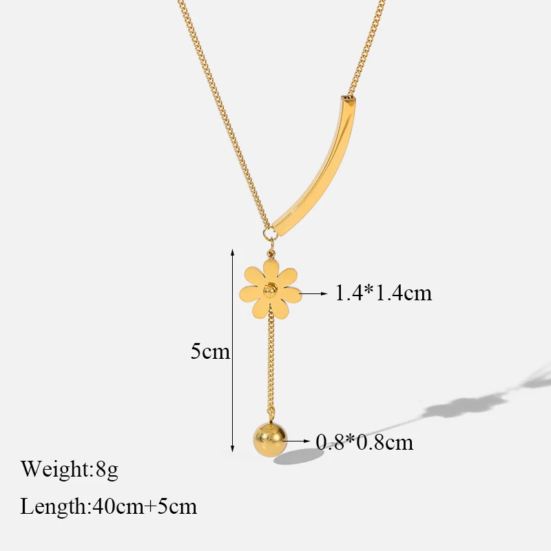 GANEMLY 316L Stainless Steel Gold Color Flower Pendant Necklace For Women Fashion Neck Chain Waterproof Jewelry Gift Collar