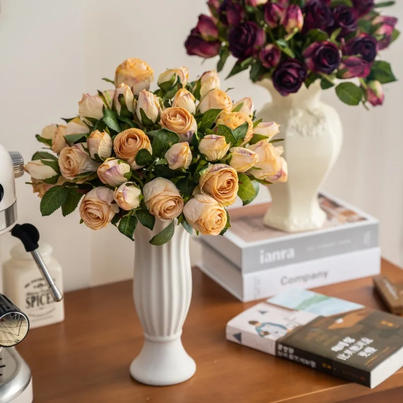 

Vintage countryside, two small roses, simulated flower bouquet, home decor, living room, wedding decoration