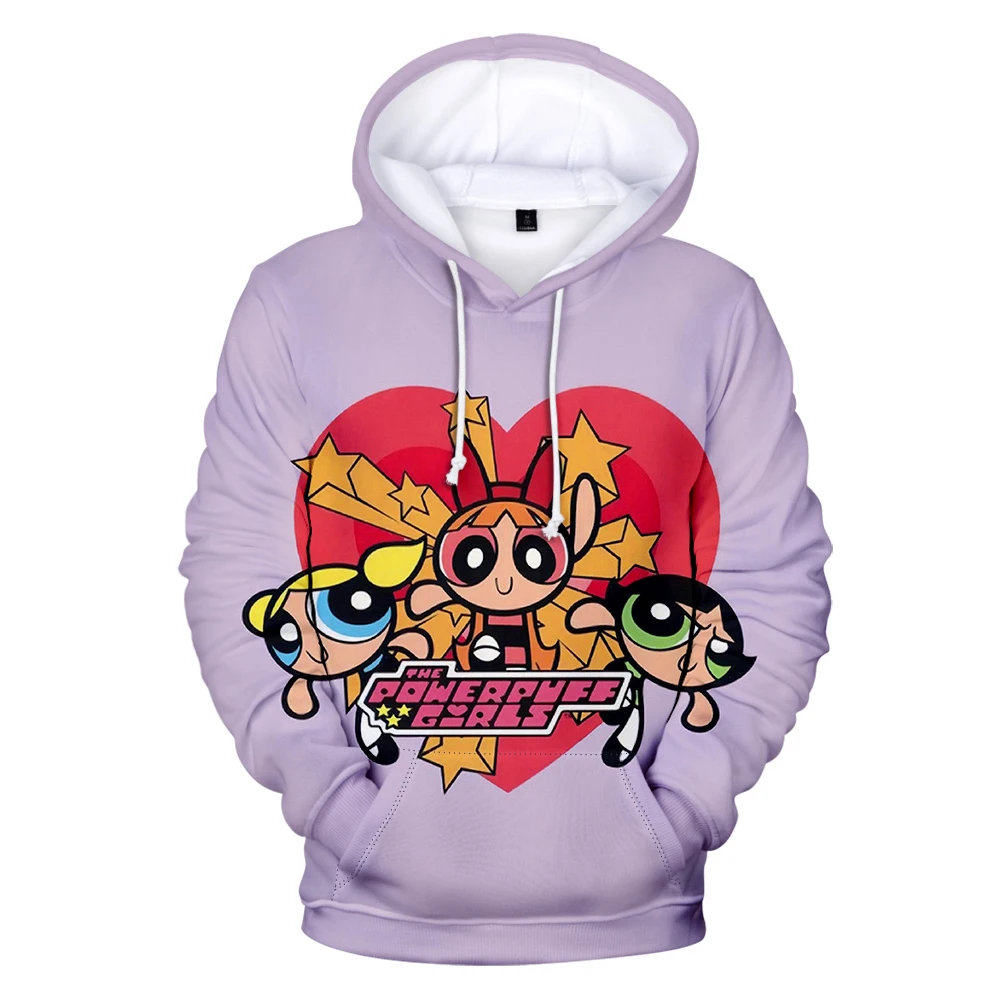 Sweat à capuche Anime Powerpuff pour hommes et femmes, pulls Harajujku, sweat-shirt mignon, vêtements Powerpuff pour enfants, Kawaii, printemps,