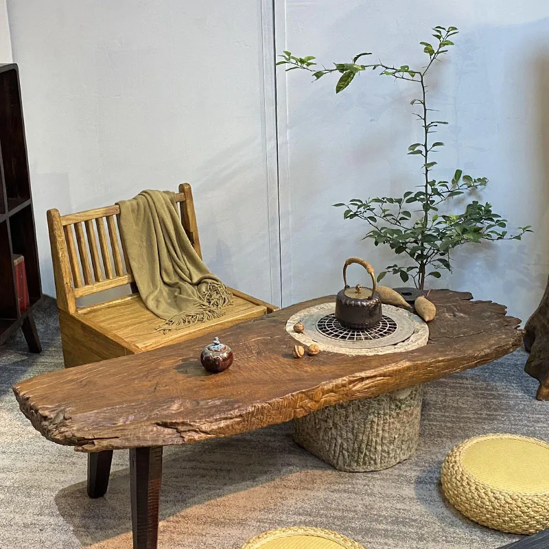 

Quiet wind old elm enclosure tea table irregular weathered board retro solid wood casual