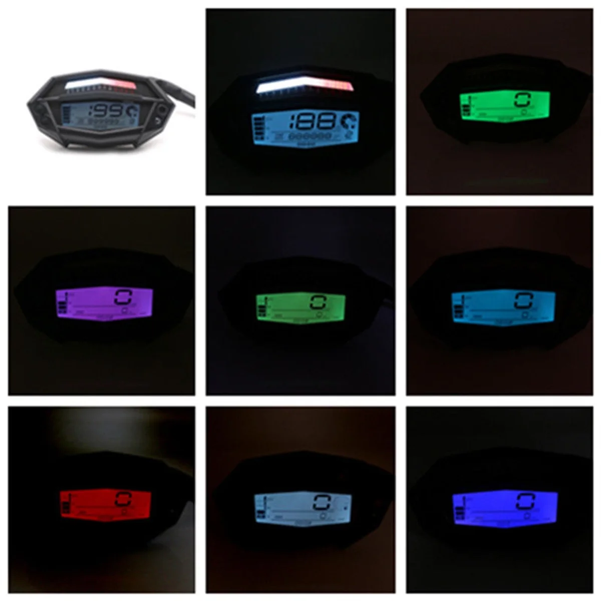 ABKB 오토바이 게이지 LCD 속도계 센서가있는 Z1000 용 조정 가능한 색상 타코미터 게이지
