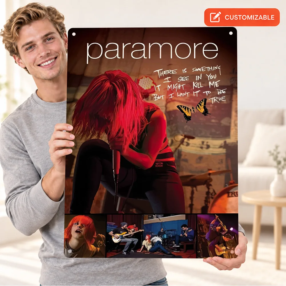 Paramore Band Textured Metal Poster Personalized Aluminum Sign Layered Photo Collage Wall Art For Bedroom Music Enthusiast Gift
