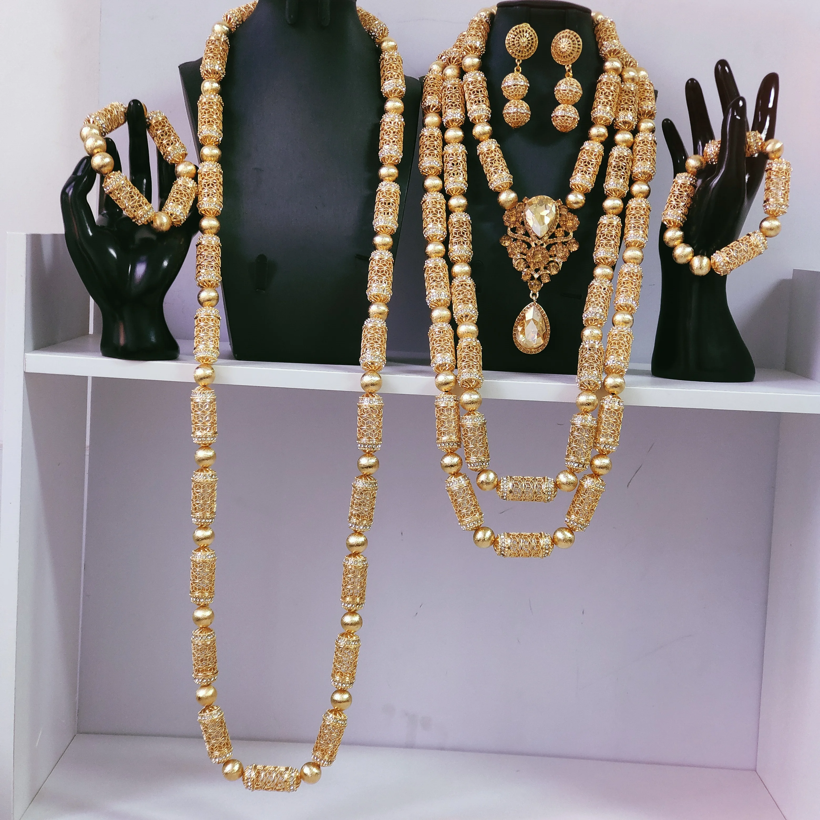 Nigerian wedding couple jewelry set Dubai African Gold Jewelry Set