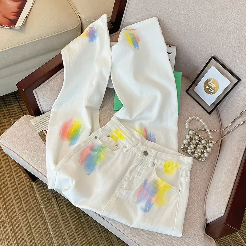 White Wide Leg Jeans for Women Summer 2023 New High Waist Slim Loose Fit Small Straight Leg Design Pants High Waisted Jeans