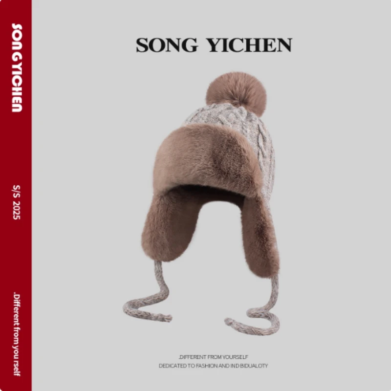 جديد الكورية أفخم محبوك قبعة الطيار الشتاء في الهواء الطلق سميكة الدراجات يندبروف حماية الأذن للحفاظ على الدفء Bomber القبعات للنساء