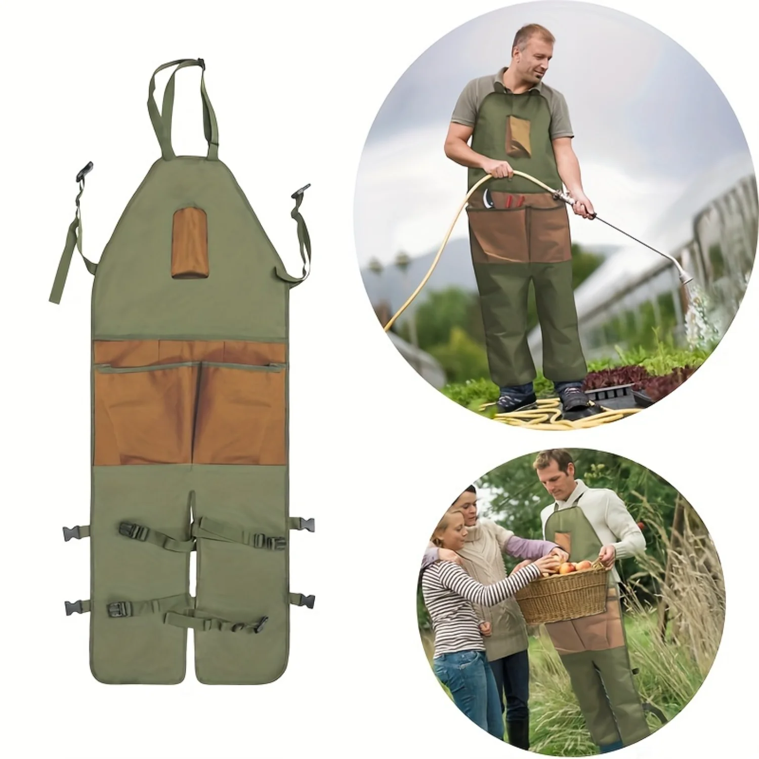 Multi- Gardening Apron  Durable Oxford Cloth, Stylish Color-Block, Leg Protection, & Handy Pockets